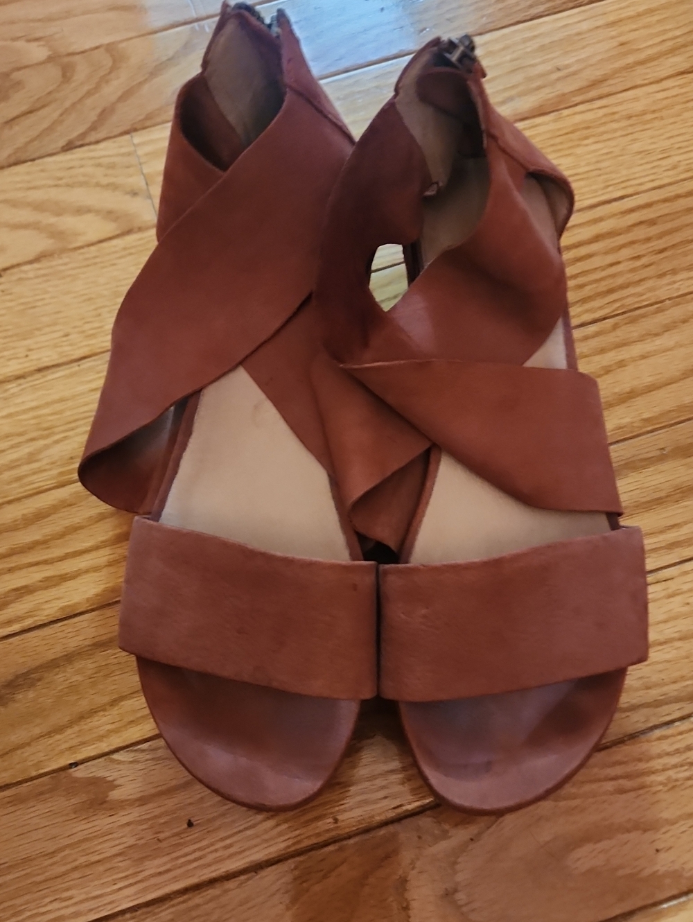 Eulern Fisher Elon Nubuck Leather Women's Brown Strappy Leather Wedge Sandals